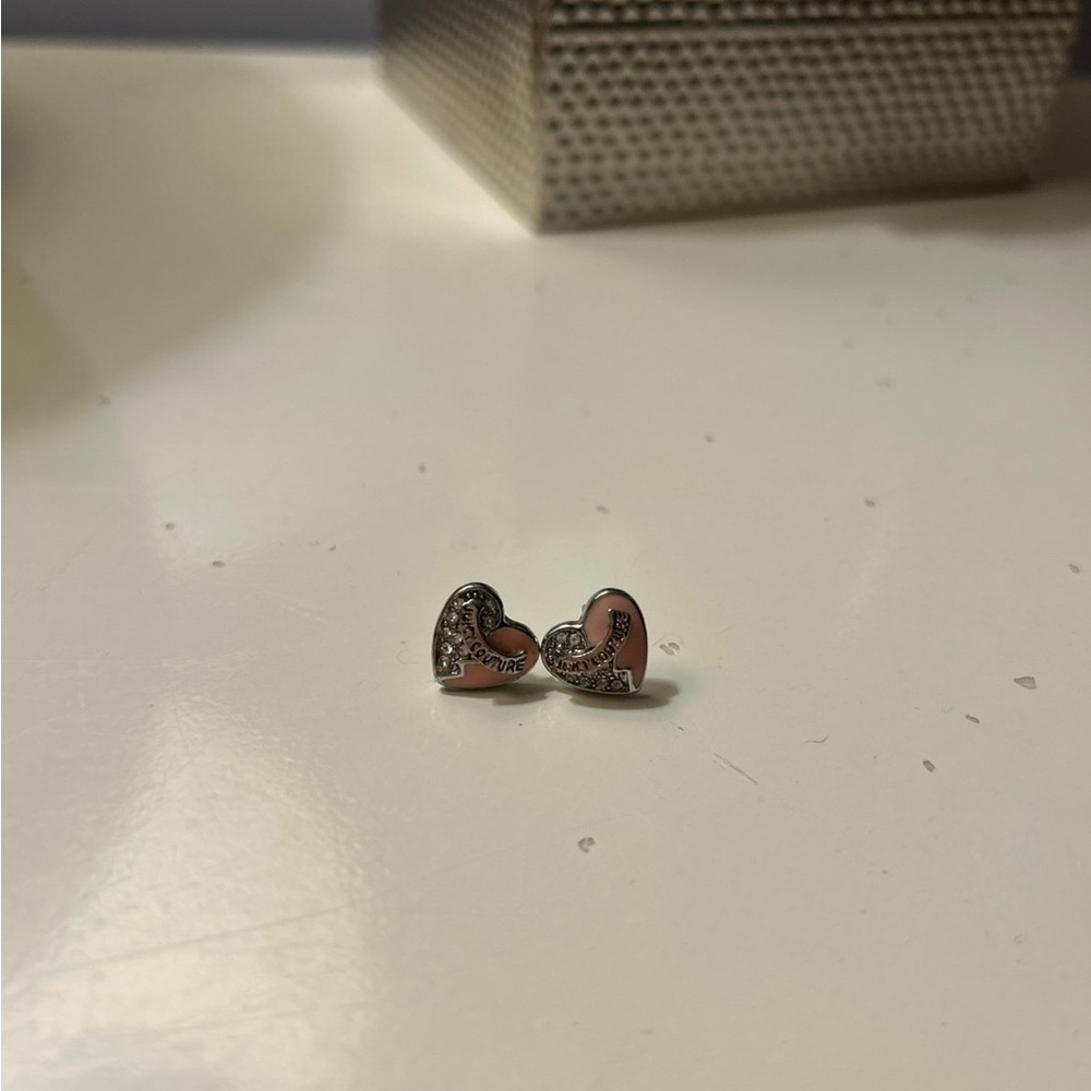 Juicy Couture Pink and Silver Heart Stud Earrings